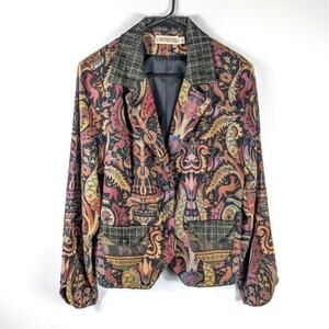 Canvasbacks M Tapestry Blazer Funky Jacket Made USA Paisley Button Front Vintage